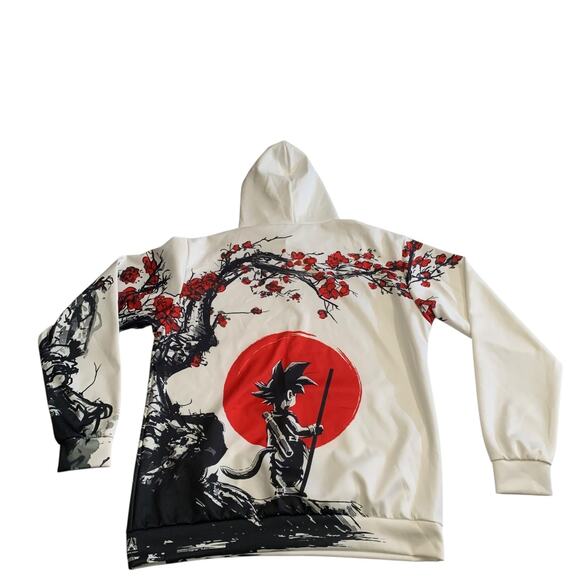 Dragon Ball Z Men's Size L Goku Red Cherry Blossom Tree Anime Hoodie Sweater - Picture 15 of 16